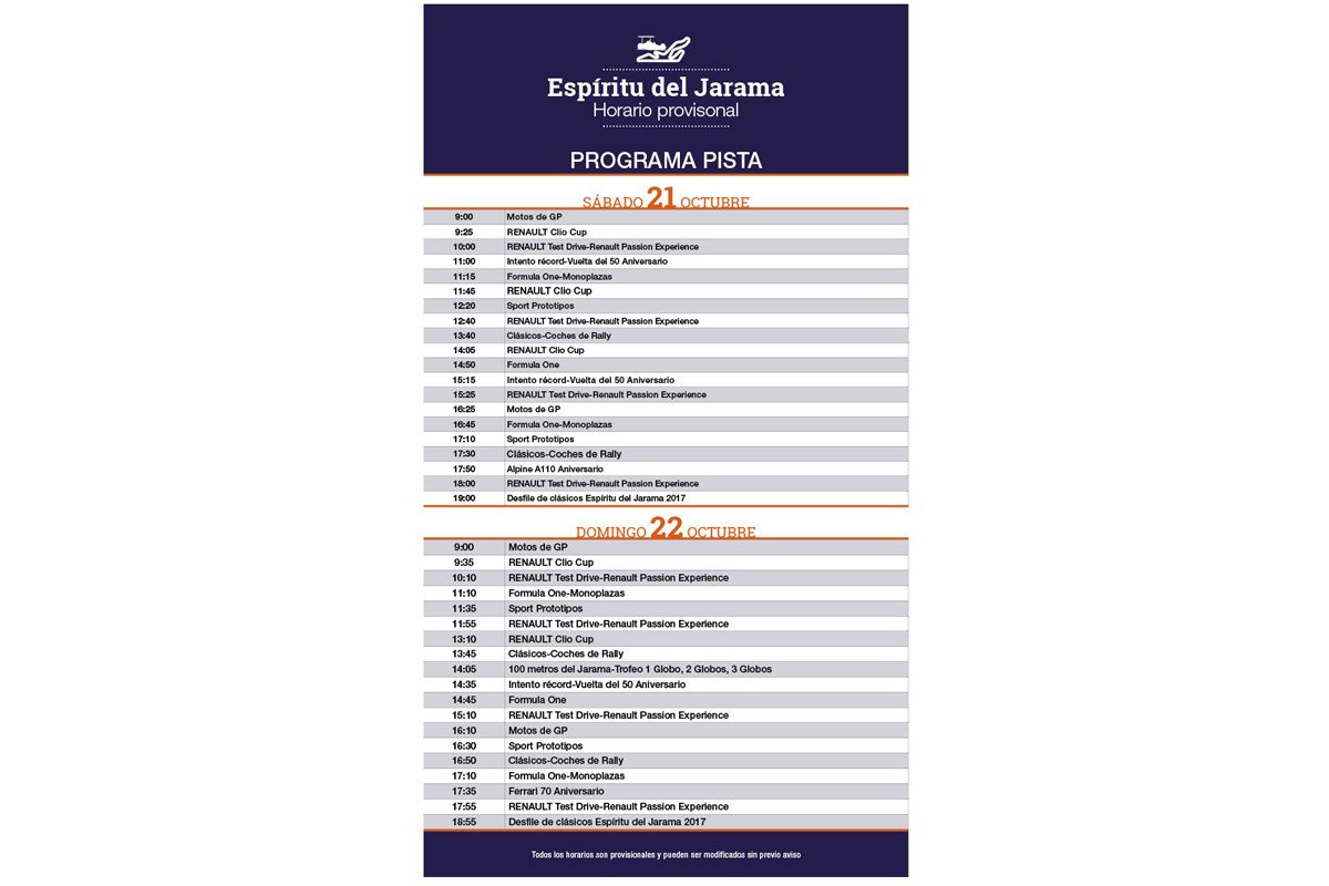 Horarios Espíritu Jarama 2017