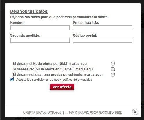 Formulario de contacto con el concesionario