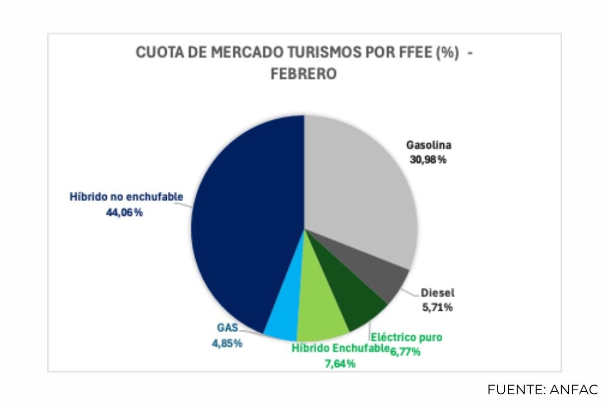 Gráfico cuota de mercado vehículos eléctricos españa febrero 2025