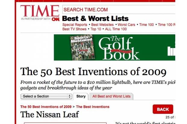Nissan Leaf un invento Top 50 del 2009 según la revista TIME