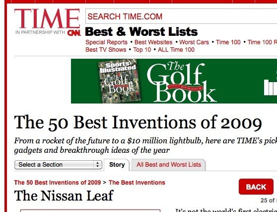 Nissan Leaf un invento Top 50 del 2009 según la revista TIME