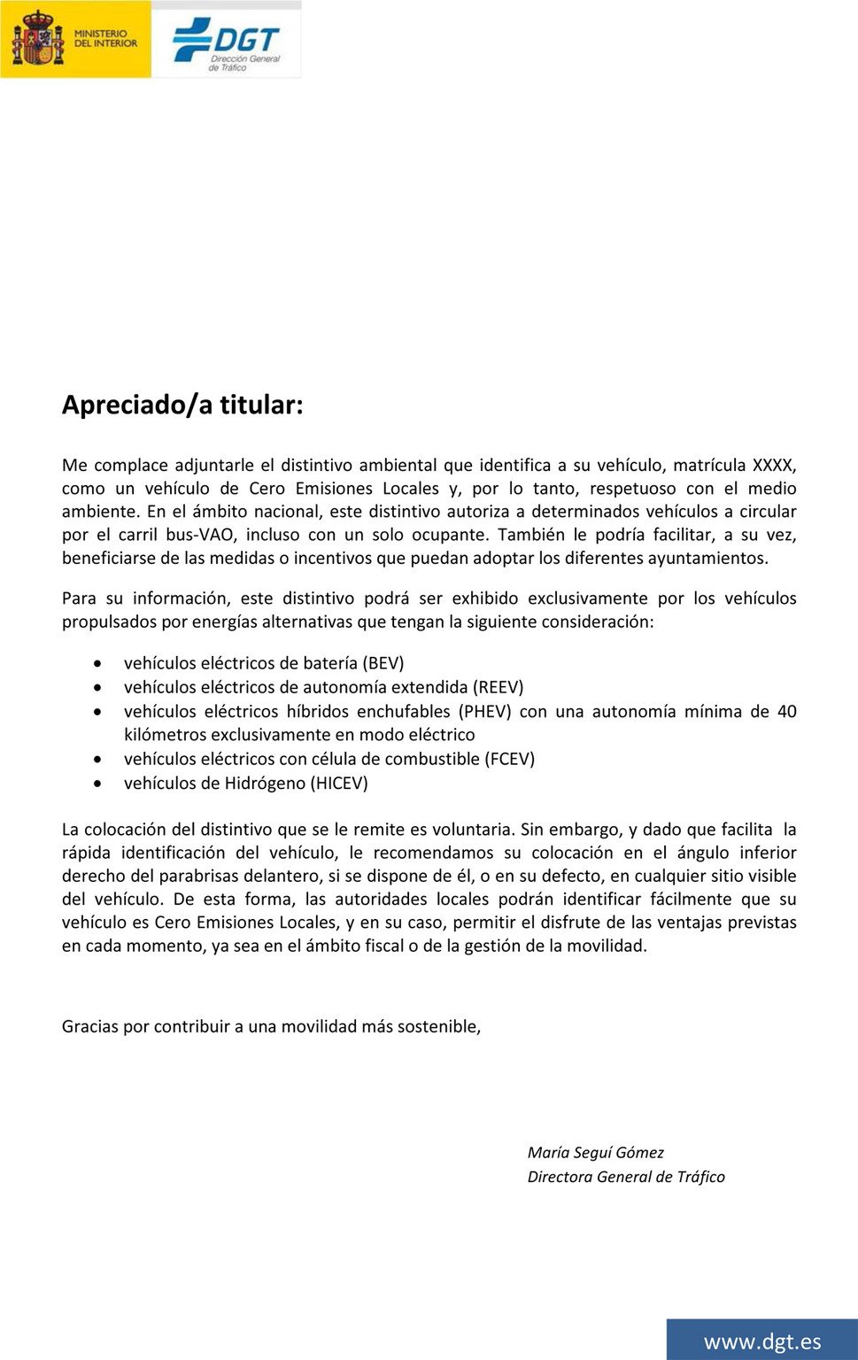 DGT identificará a coches con cero emisiones con una pegatina